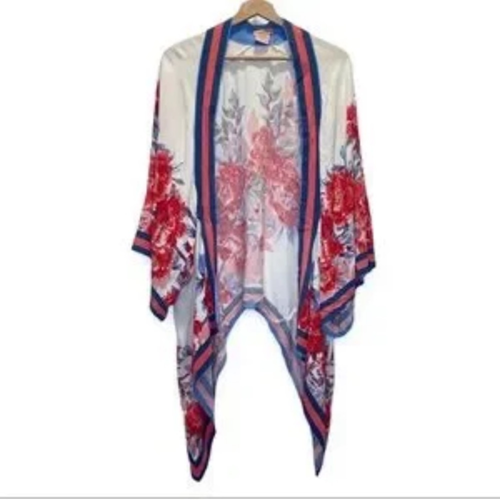 Flying Tomato Red and Blue Floral Cover-Up